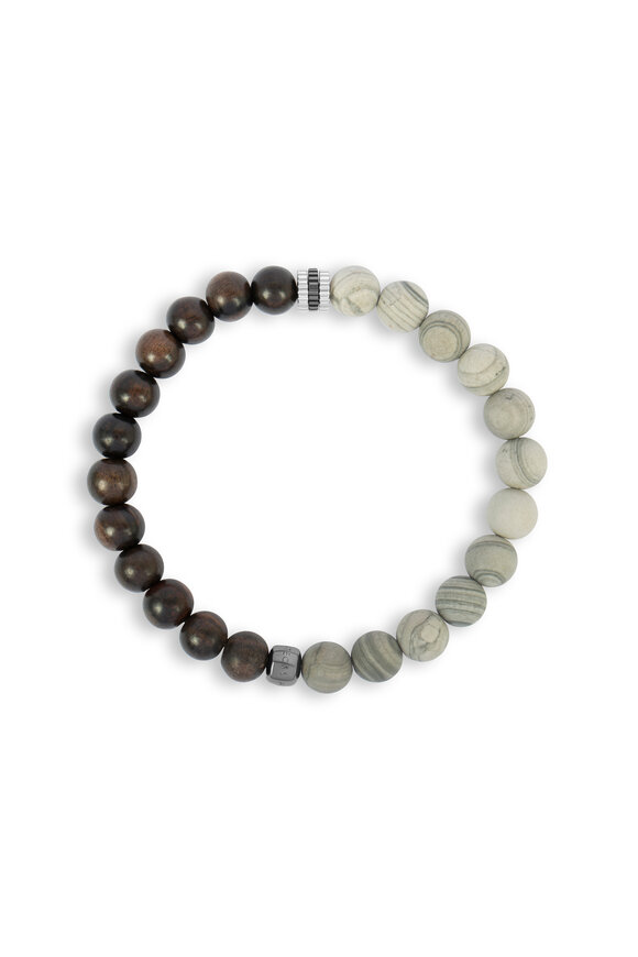 Tateossian - Gear Trio Beaded Ebony Grey Wood Jasper  Bracelet