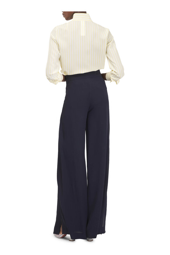 Akris Yellow & White Stripe Silk Crepe Shirt - view 4