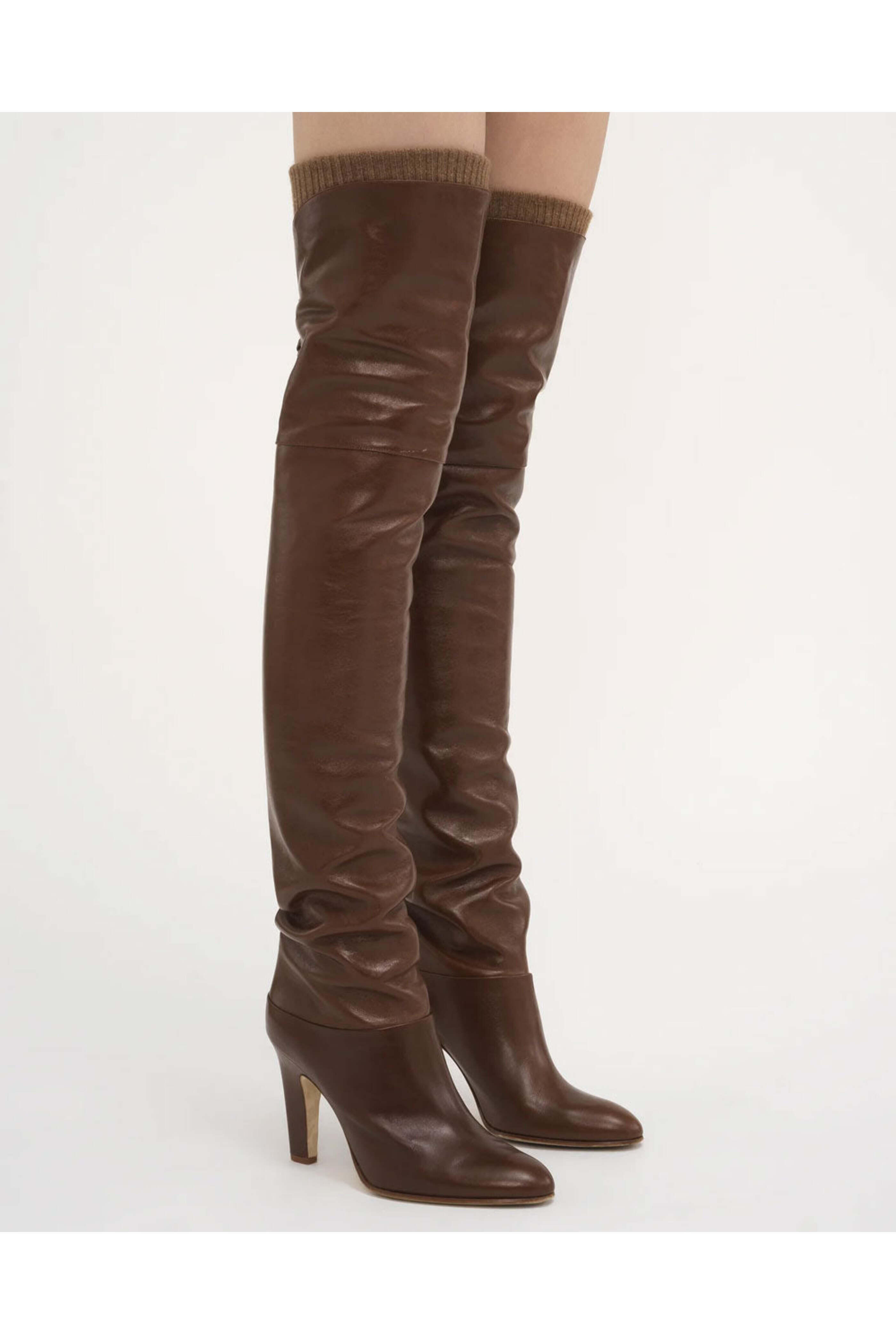 Chloé - Eve Leather Over The Knee Boot in Sooty Brown