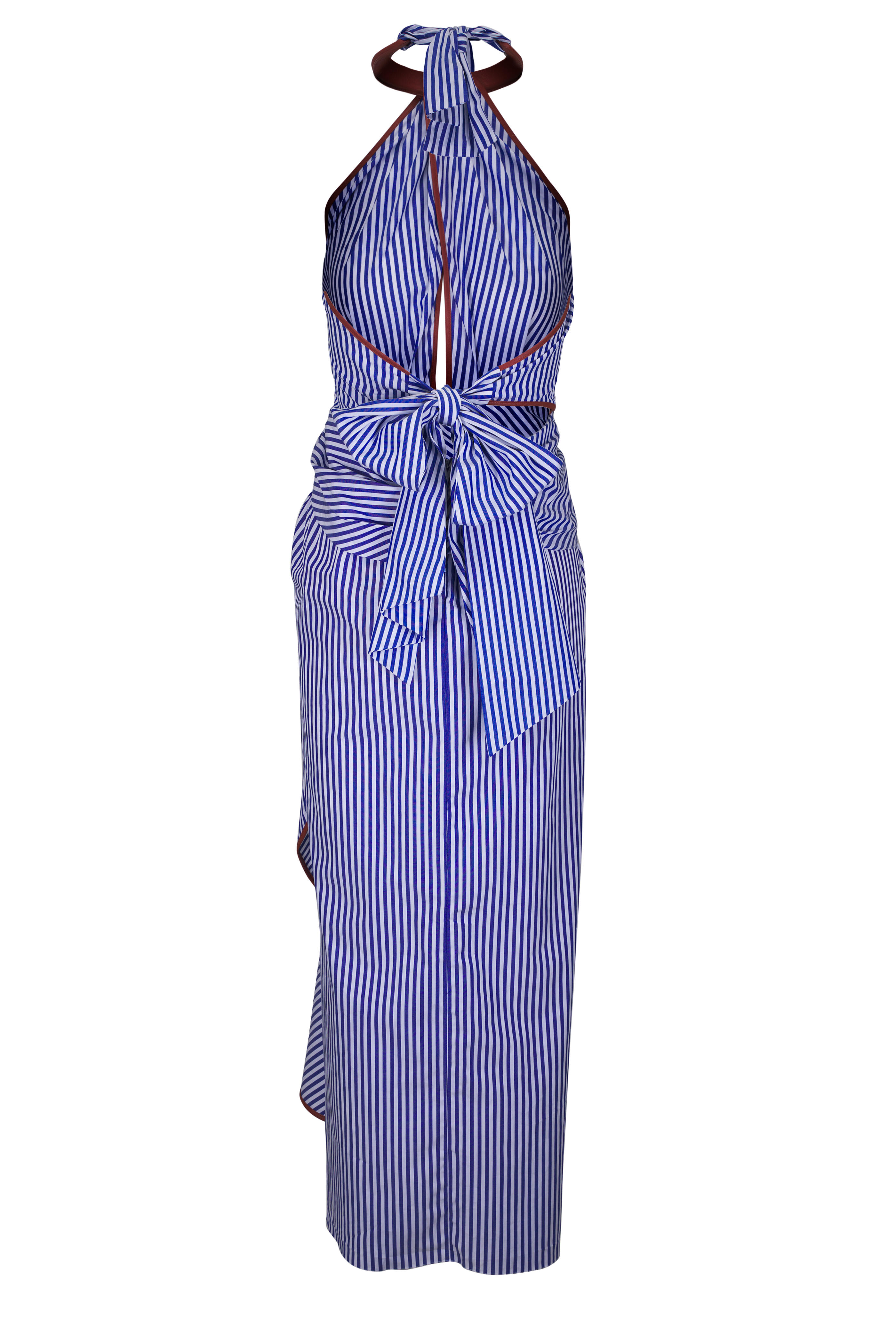 Johanna Ortiz - Centro Del Cielo Blue & White Stripe Halter Dress