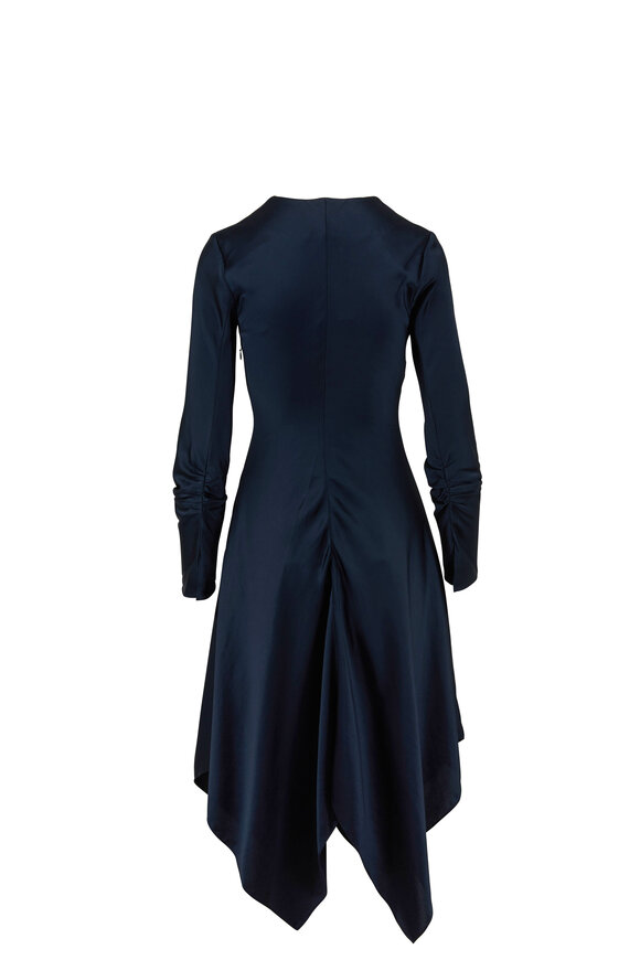 Jonathan Simkhai - Midnight Satin Long Sleeve Ruched Dress