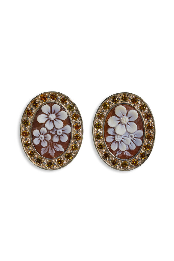 K. Brunini Jewels Diamond Flower Cameo Earrings