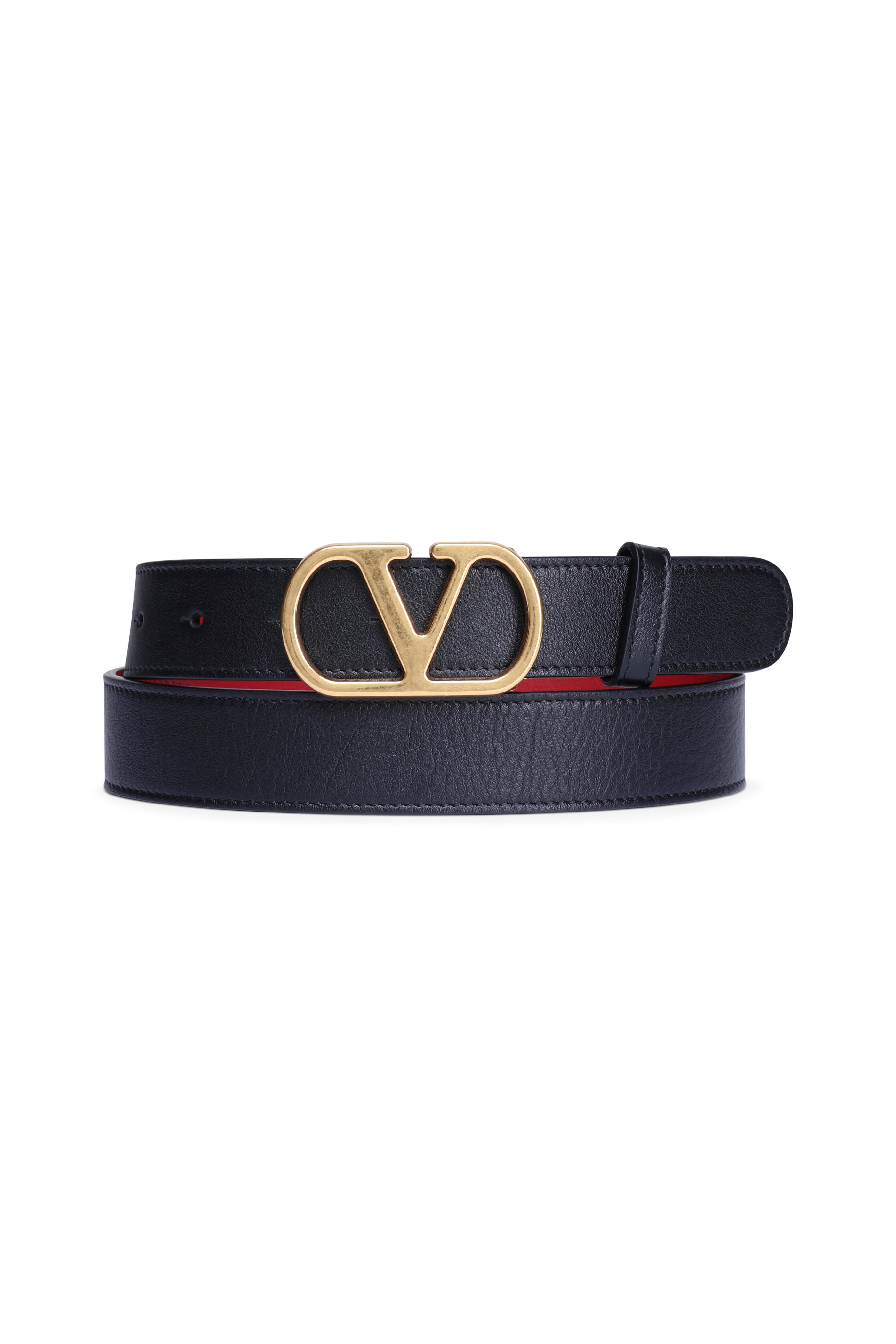 Valentino Garavani - VLogo Black & Red Leather Reversible Belt