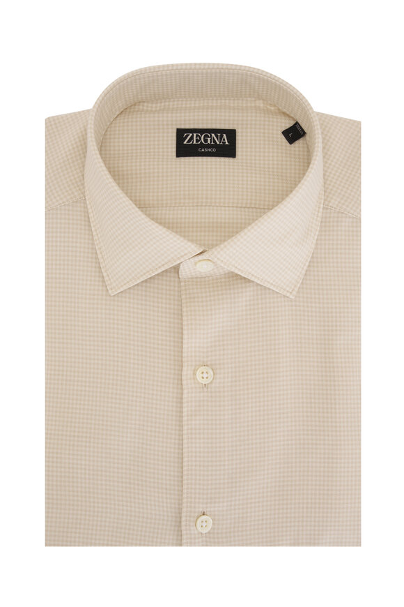 Zegna - Beige Check Cashmere & Cotton Sport Shirt