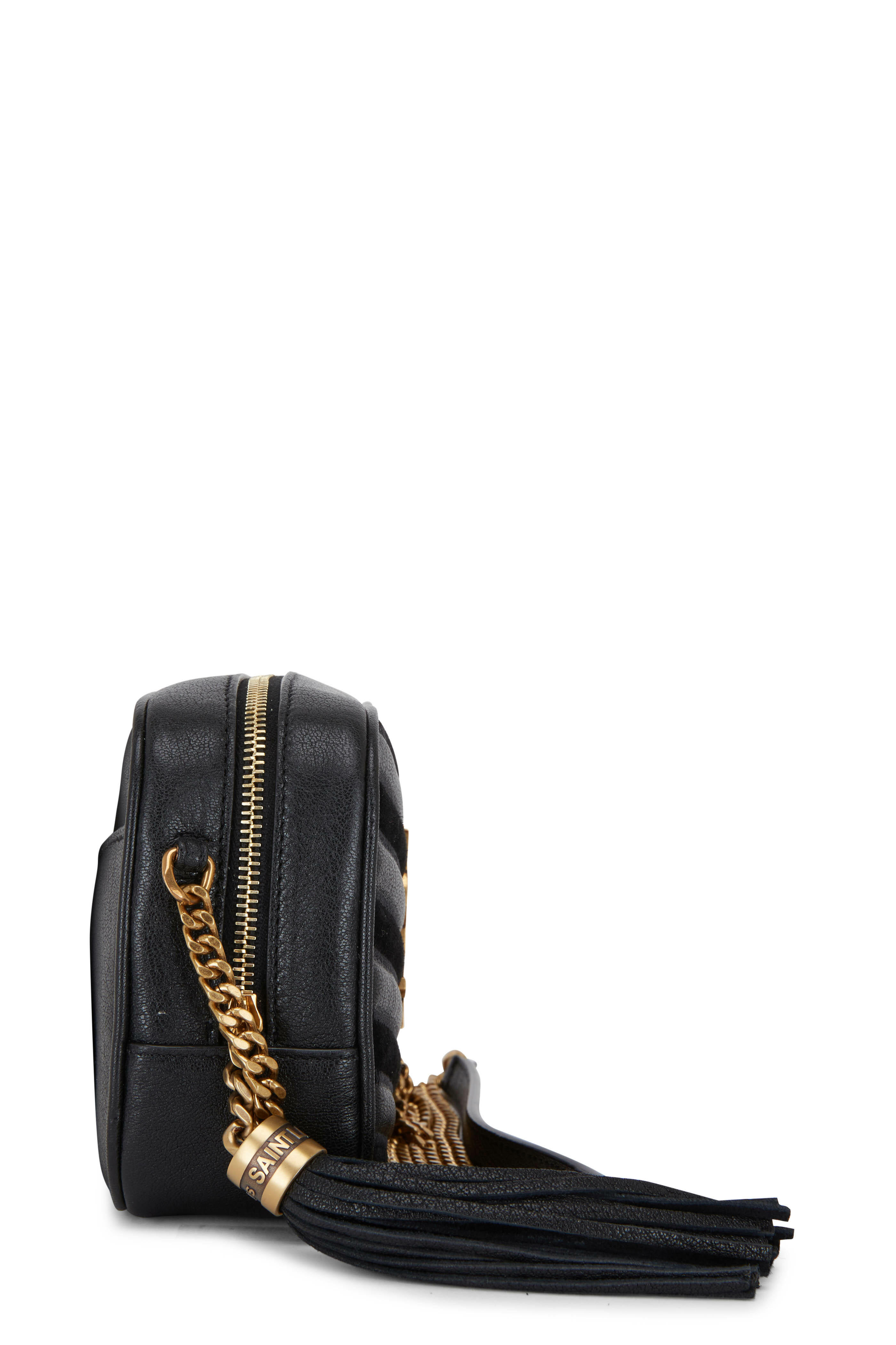 Saint Laurent Vicky Black Camera Bag in Quilted Patent Leather