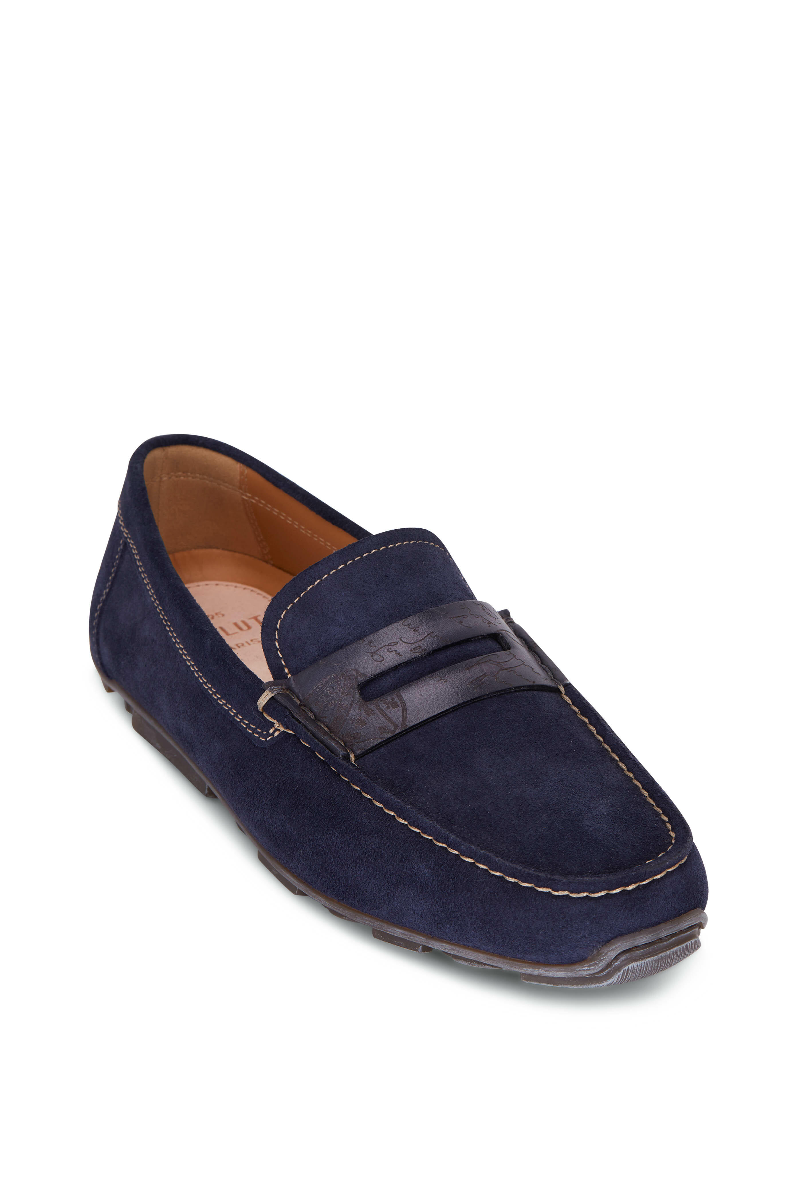 Berluti - Saturnin 2 Navy Suede Driver | Mitchell Stores