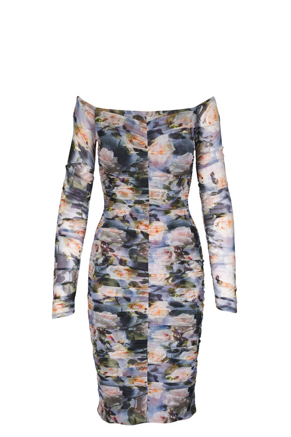 L'Agence Morgana Multicolor Distressed Floral Ruched Dress