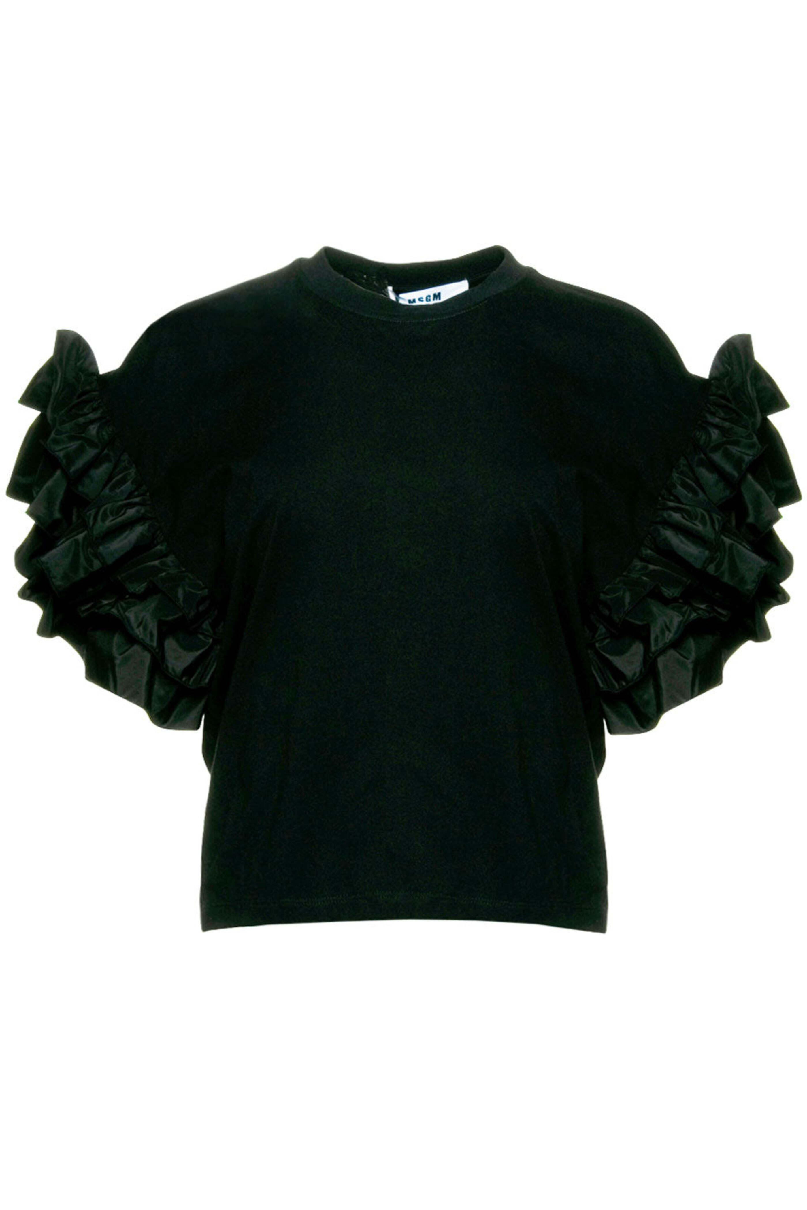 MSGM - Black Ruffle Sleeve T-Shirt