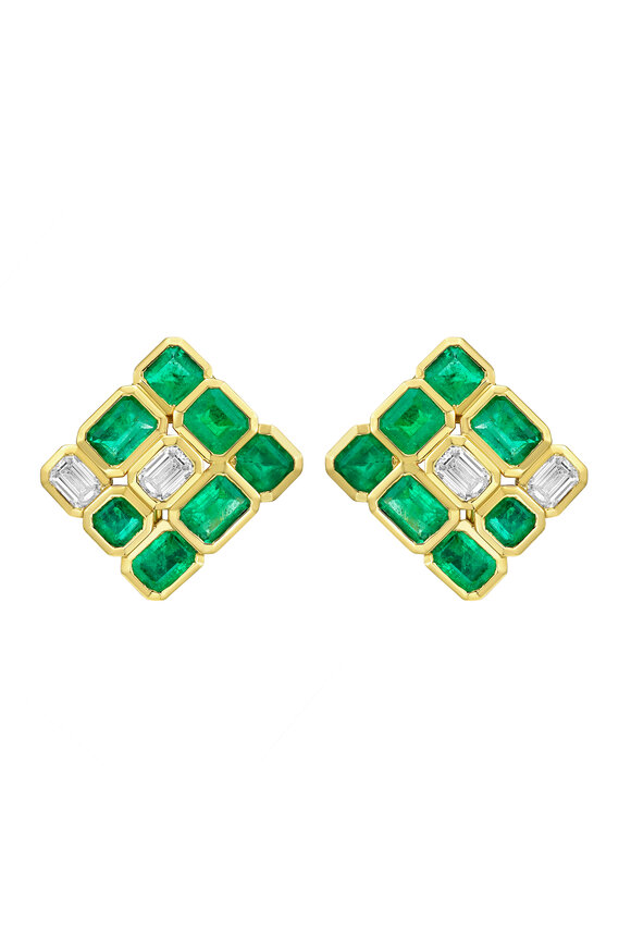 Ruchi 18k Yellow Gold Olana Emerald Stud Earrings