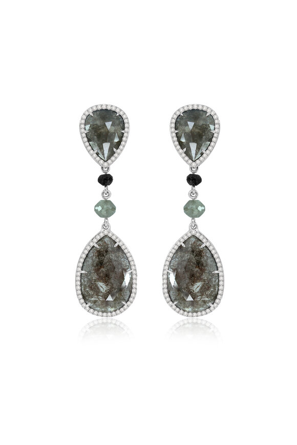 Sutra - 18K White Gold Diamond & Bead Dangle Earrings