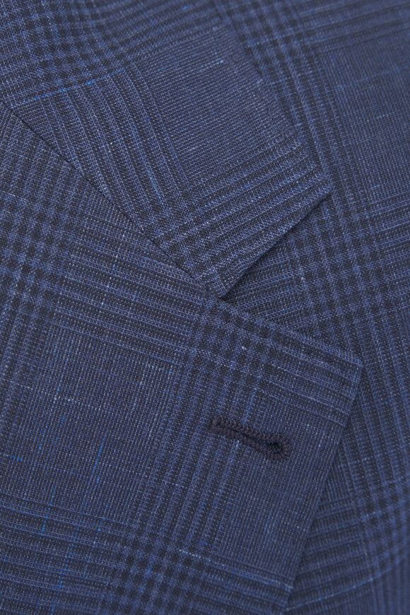 Brunello Cucinelli Dark Blue Plaid Wool, Silk & Linen Sportcoat - view 4