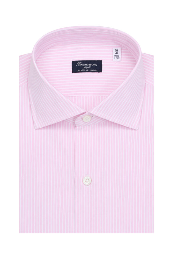 Finamore Pink Stripe Cotton Sport Shirt - view 1