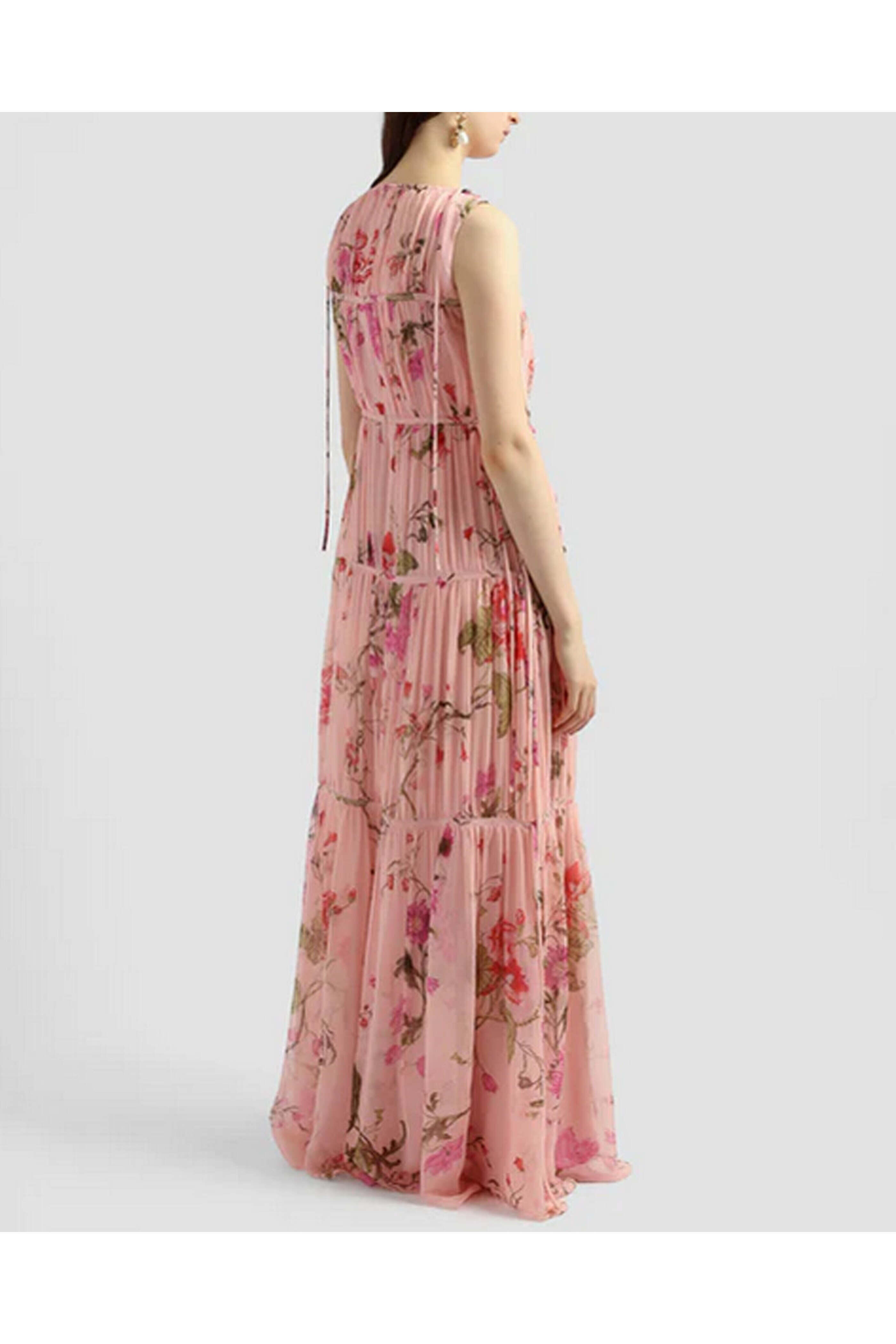 Erdem - Ballet Pink Sleeveless Tiered Tie Gown