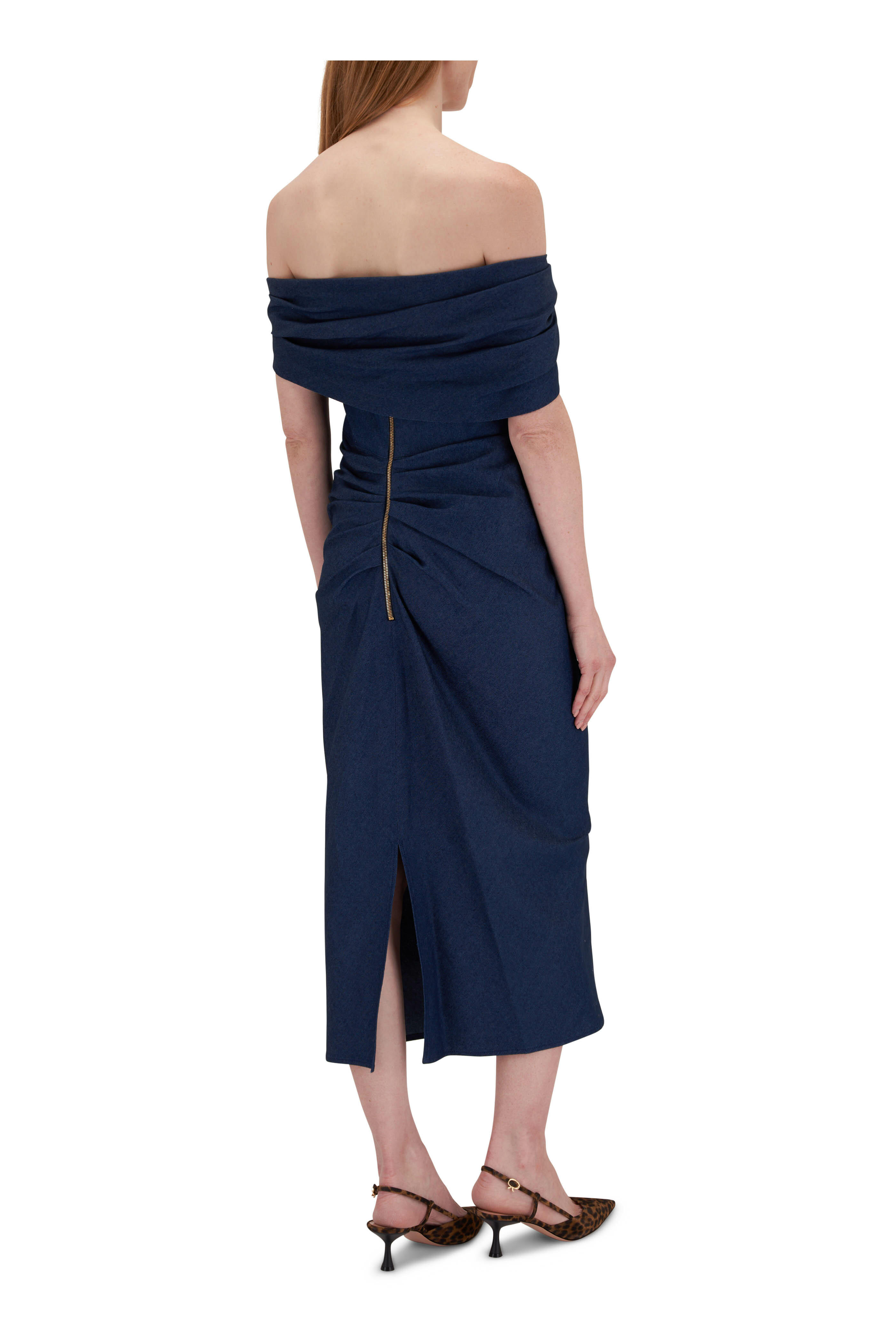 ワンピース Carolina Herrera 'Off-Shoulder 3/4 SLV Ruched Midi' dress CAROLINA HERRERA Off-the-shoulder ruched floral-print