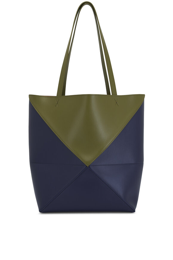 Loewe - Medium Puzzle Olive & Blue Bicolor Leather Tote