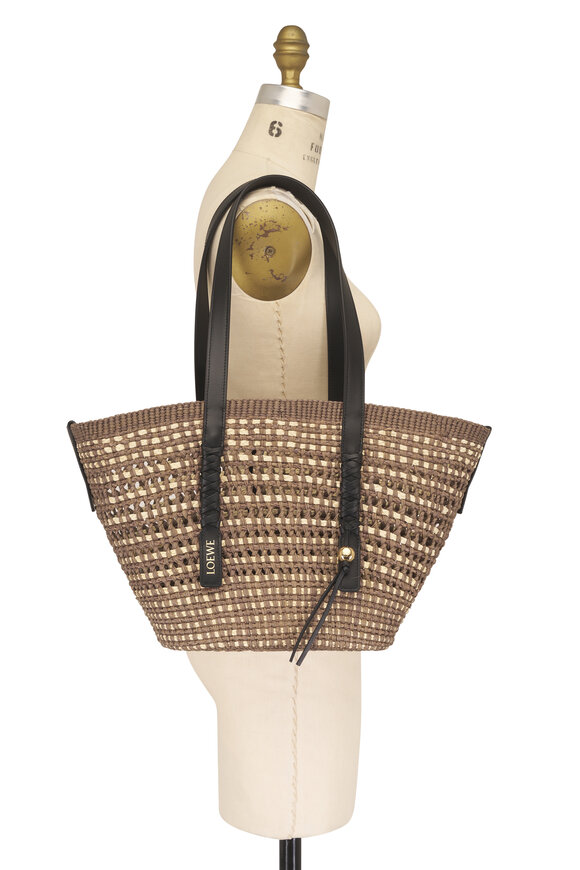 Loewe Medium Braid Basket Khaki Palm & Leather Tote - view 7