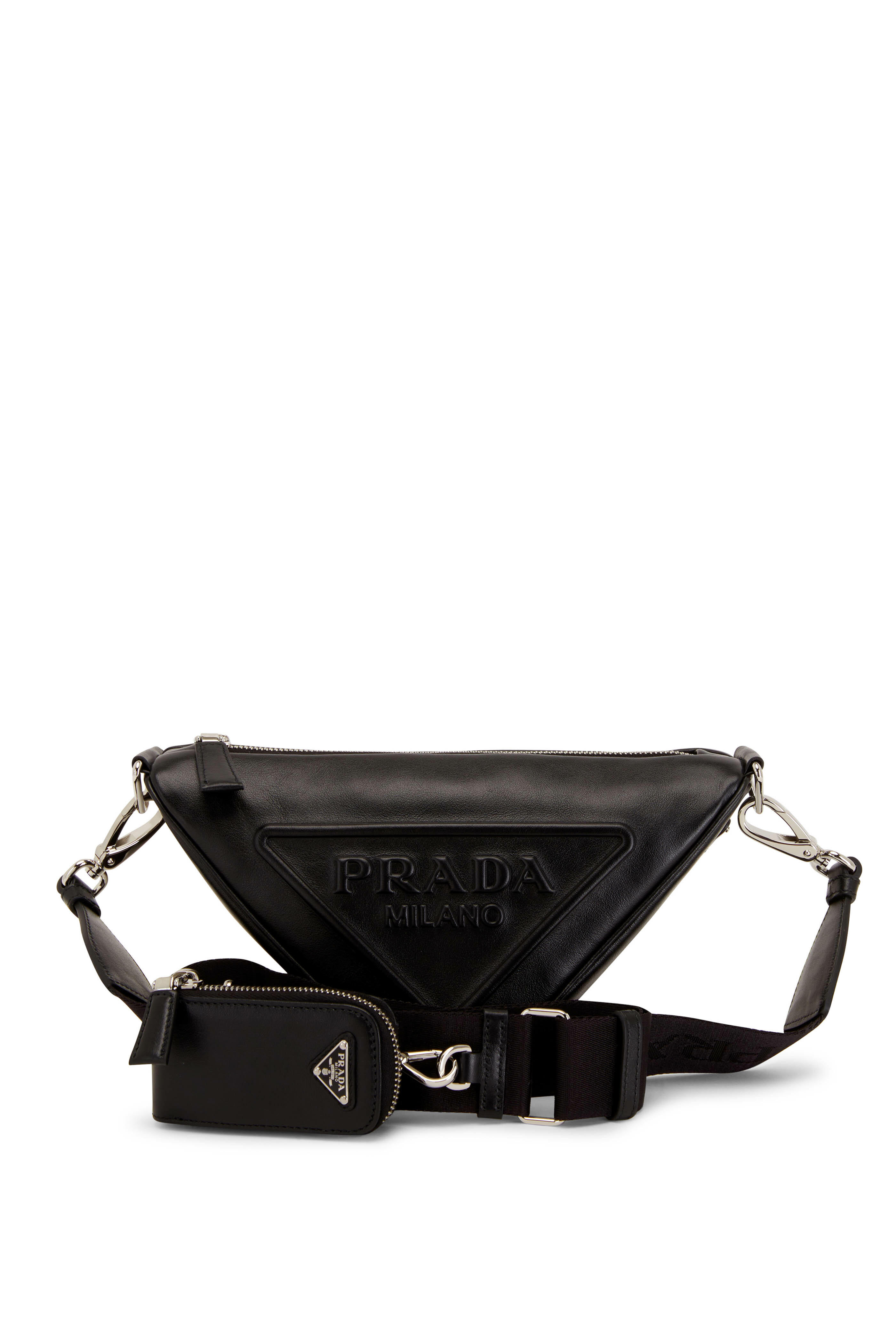 Prada, Softy Triangle Leather Cross-body Bag, Mens, Black