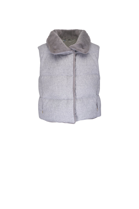 Herno Pearl Gray Silk & Cashmere Quilted Vest