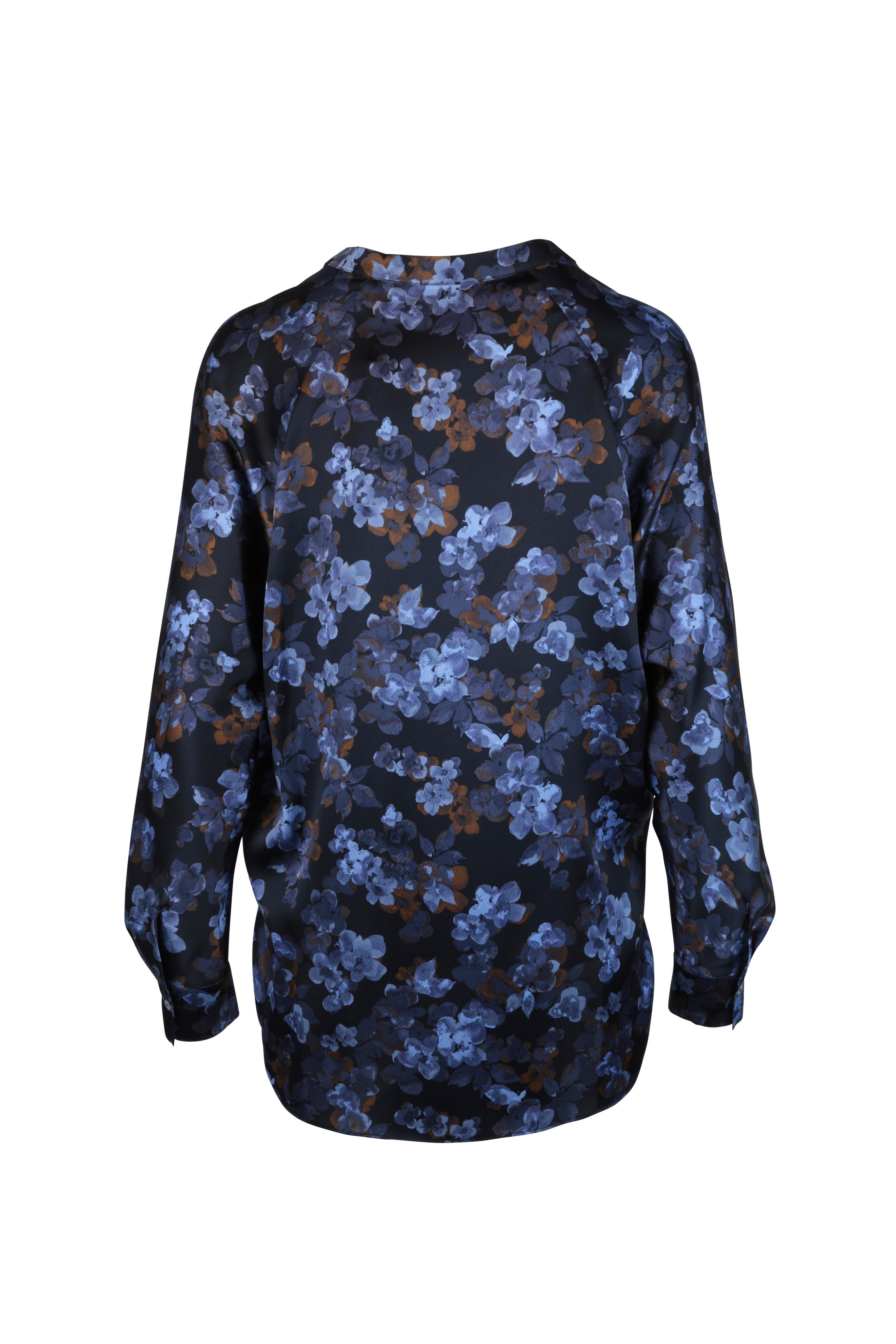Vince - Blue Plumeria Print Silk Blouse