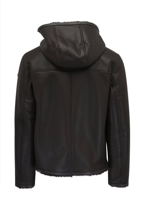 Moncler - Brown Leather Shearling Hooded Zip Jacket