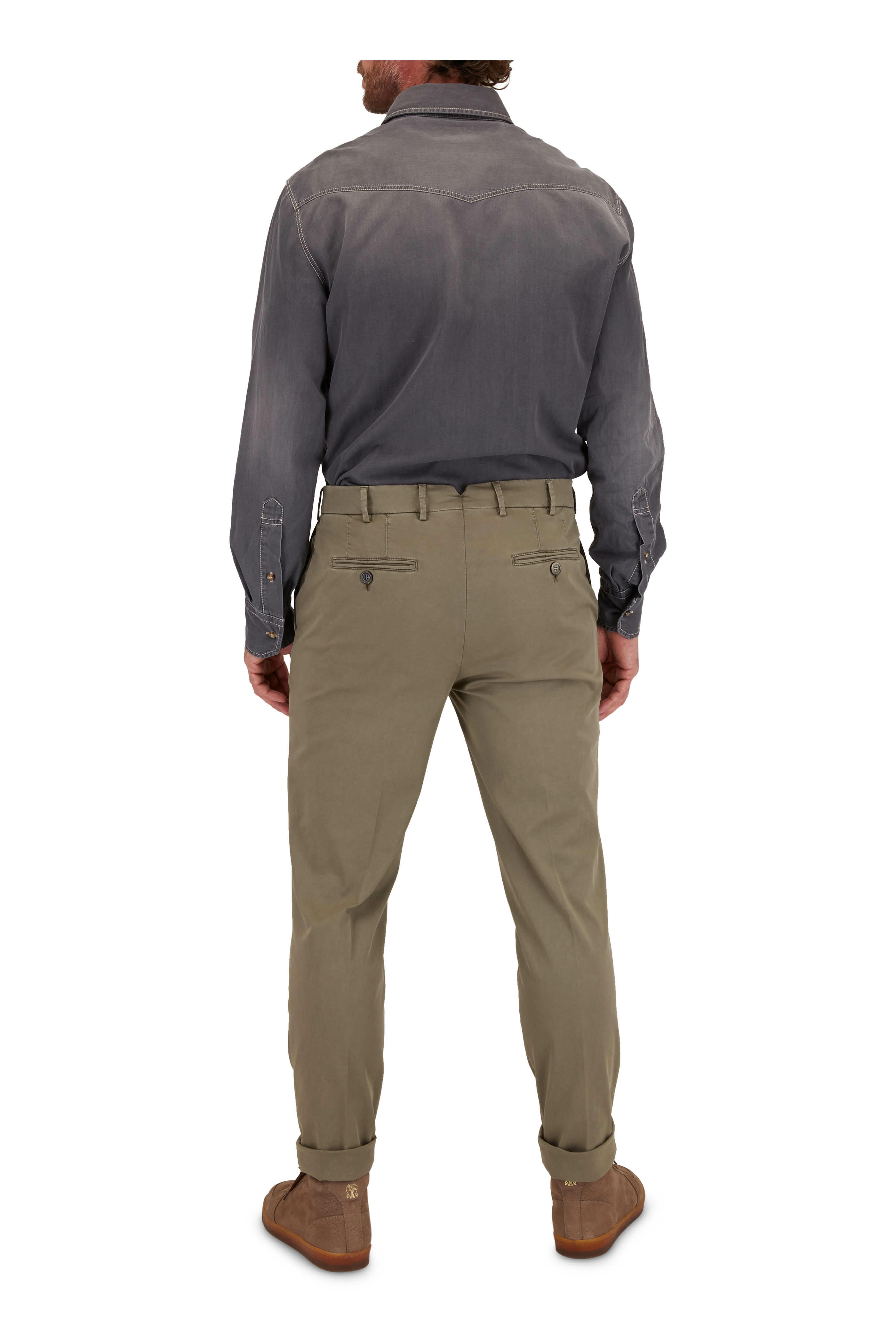 Brunello Cucinelli - Olive Cotton Stretch Italian Fit Pant
