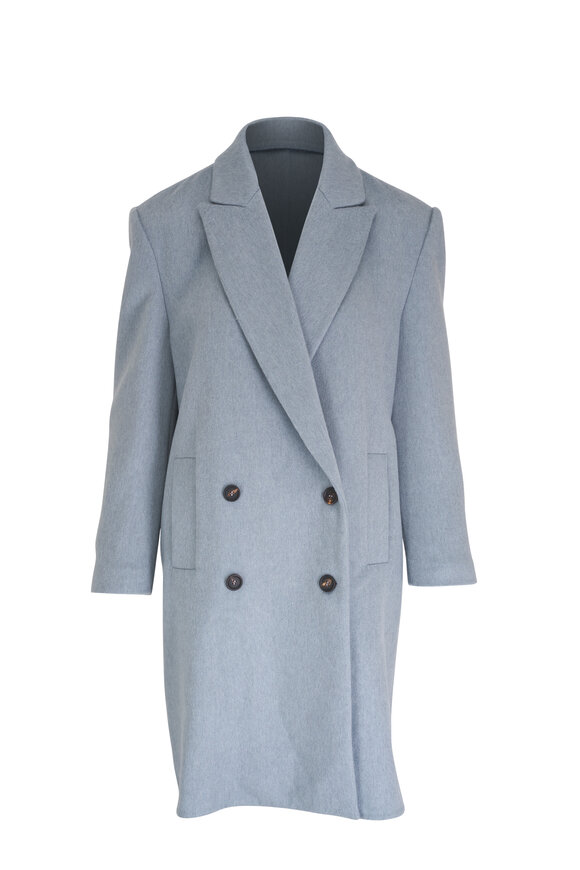 Brunello Cucinelli  Light Blue Cashmere Knee Length Coat