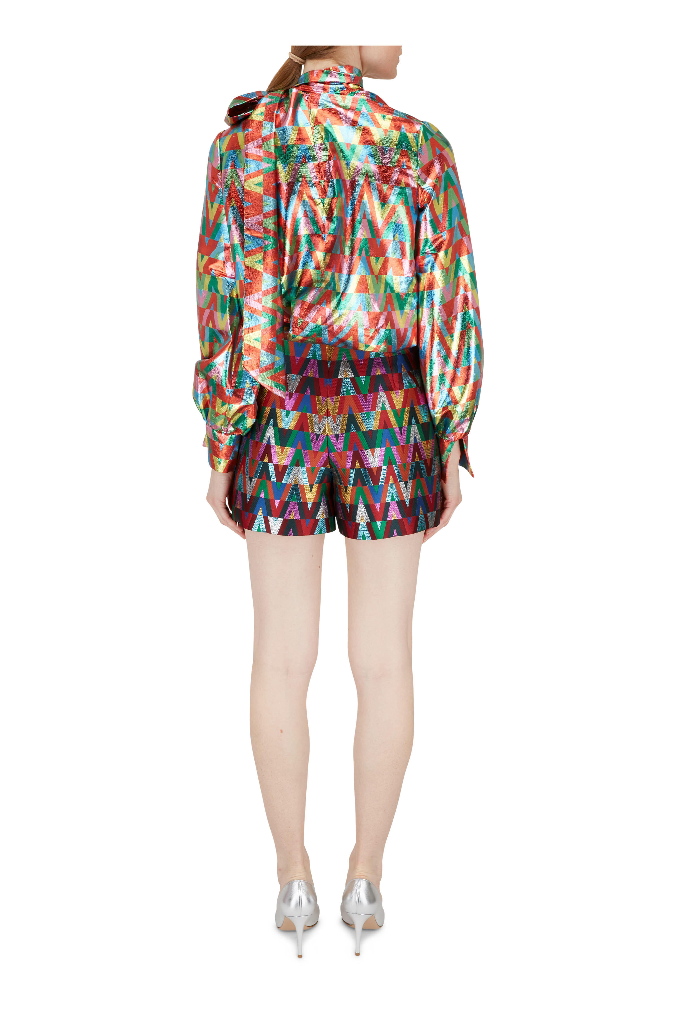 ショートパンツ METELLO MULTICOLOR SILK SHORTS Valentino - Multicolor V-Logo Metallic Lurex Shorts