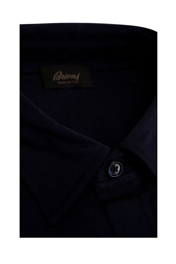 Brioni - Navy Jersey Cotton Long Sleeve Button Down