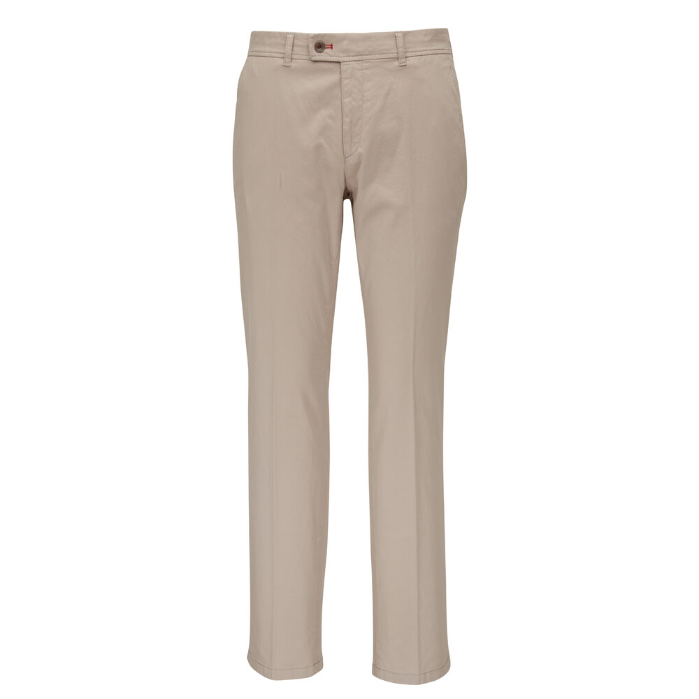 Brax - Evans Beige Brushed Cotton Flat Front Pant