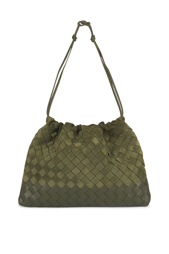 Bottega Veneta Dustbag Green Tweed Suede Drawstring Clutch Bag - view 1