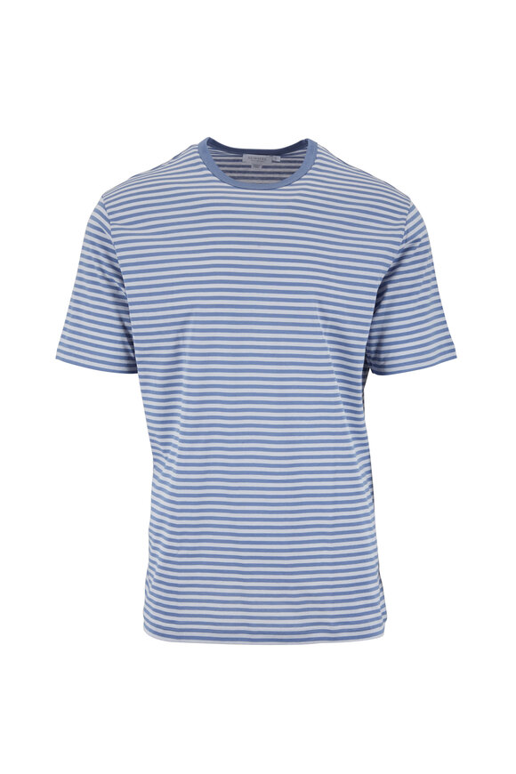 Sunspel - Airforce Blue & Ice Striped Cotton T-Shirt