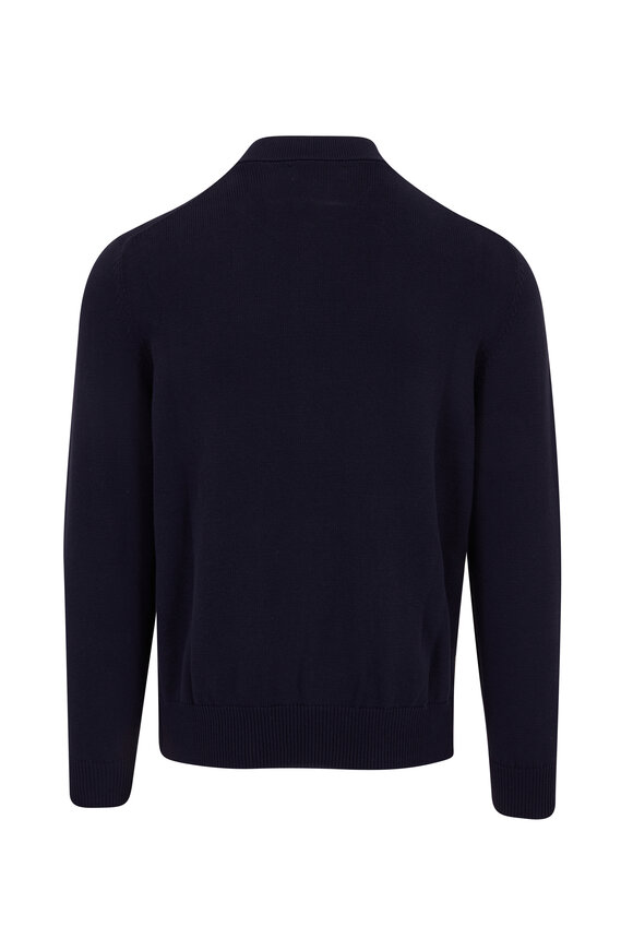 Brunello Cucinelli - Solid Navy Blue Knit Zip Cardigan