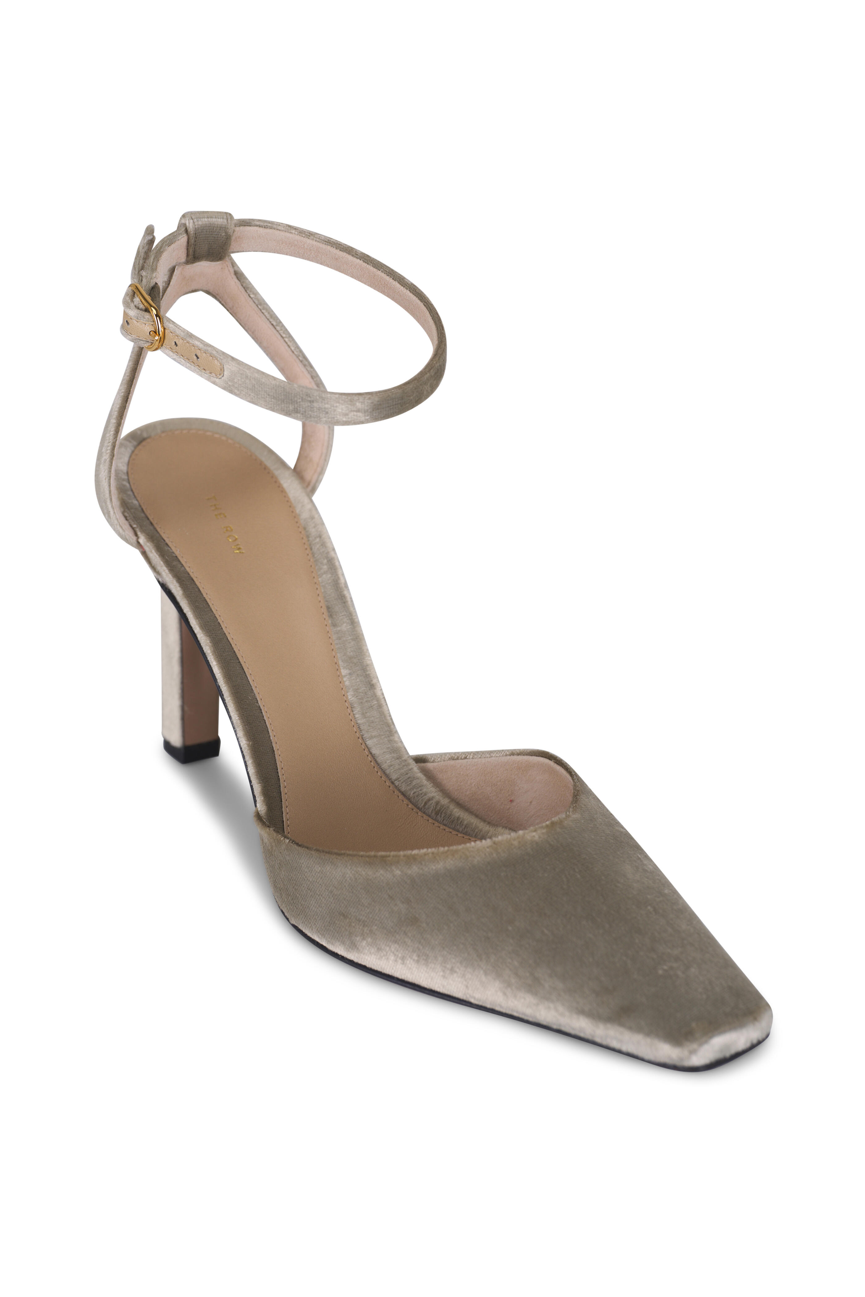 The Row - Carla Taupe Velvet Ankle Strap Pump, 80mm