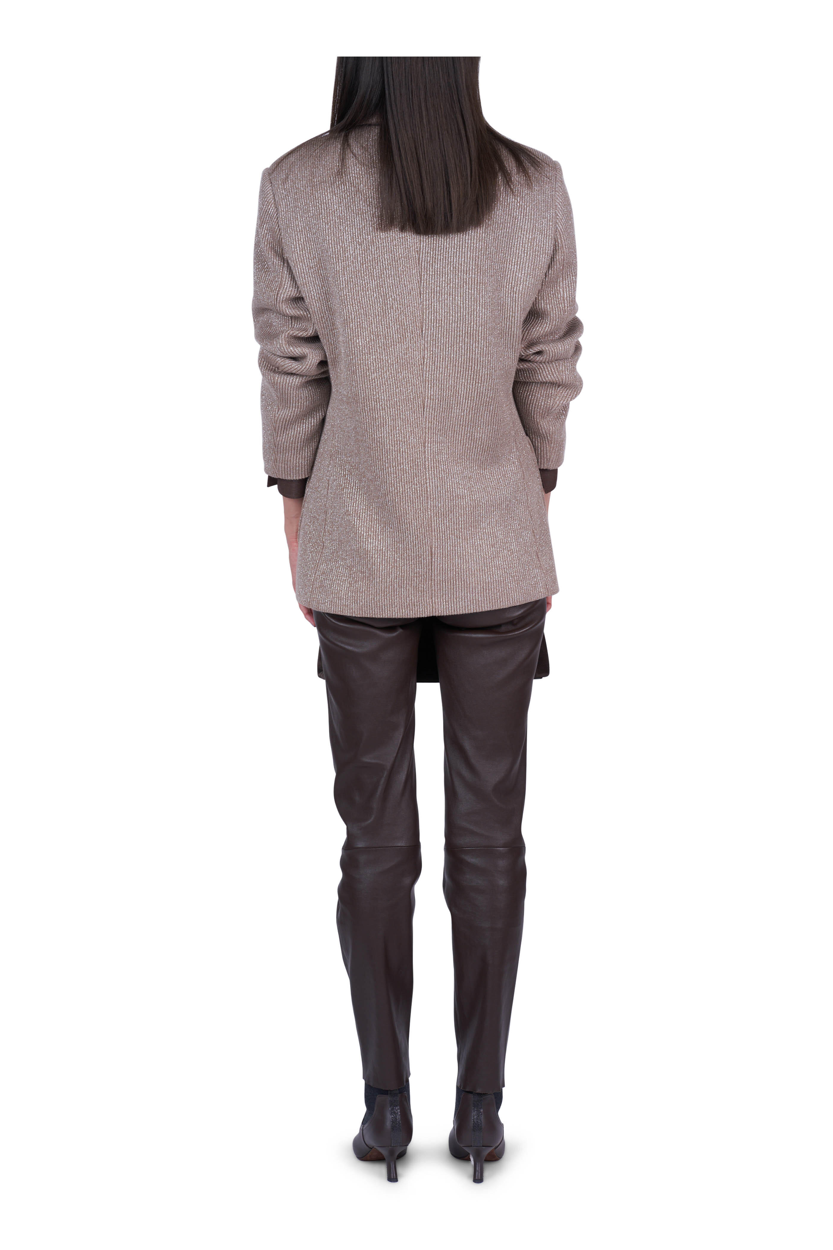 Brunello Cucinelli - Chocolate Lurex Snap Button Down Shirt