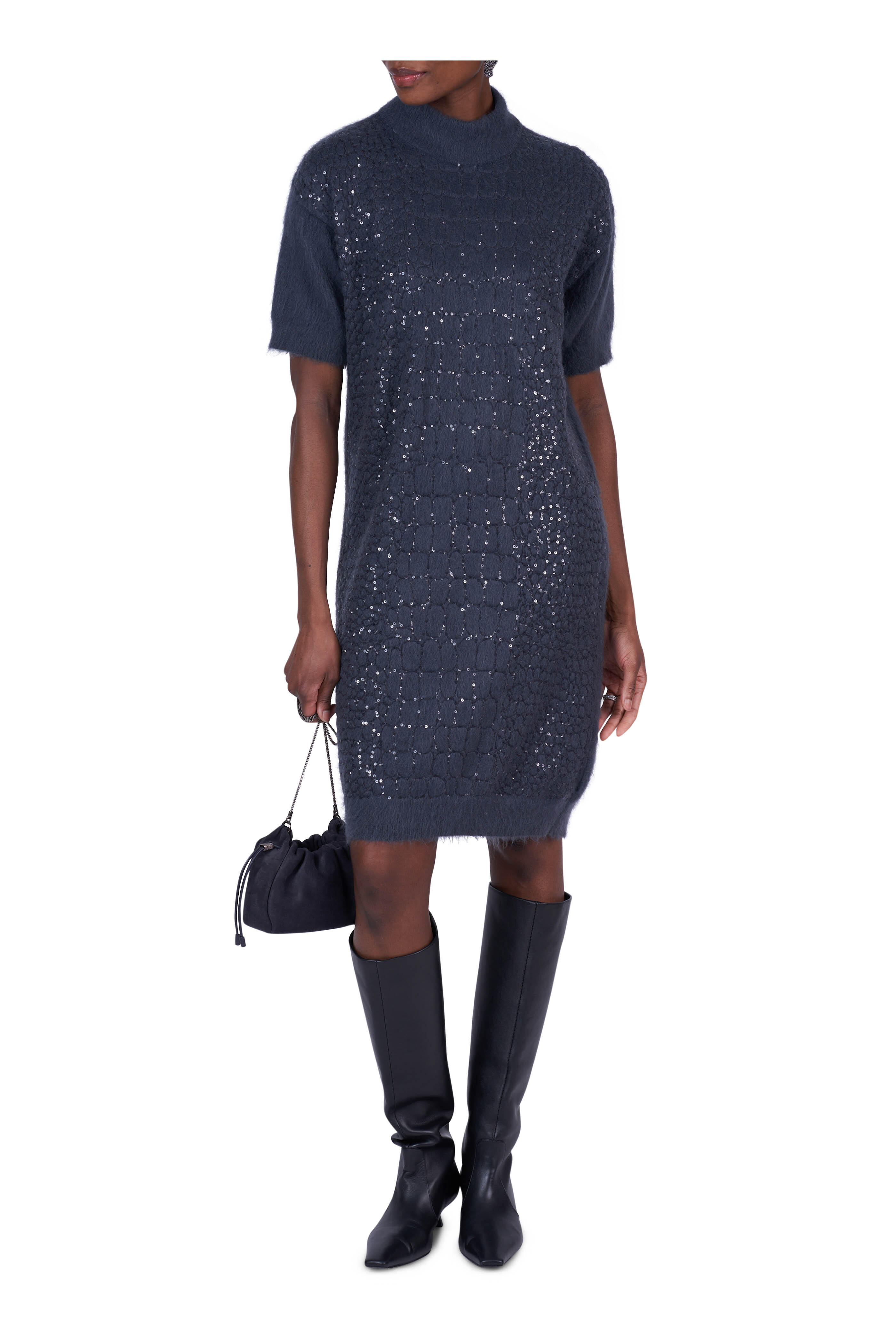 Brunello Cucinelli - Midnight Paillette Embroidered Dress