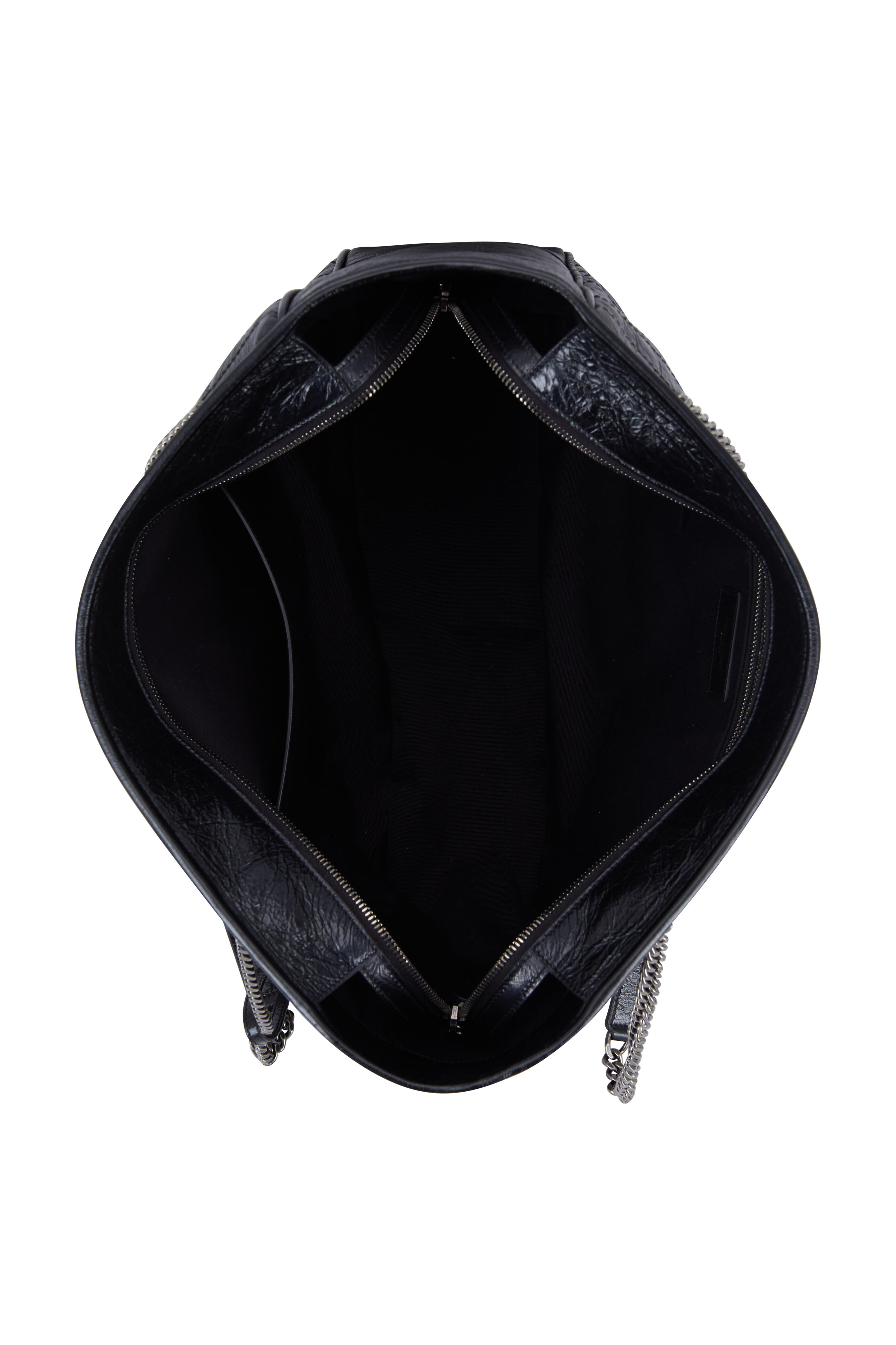 Saint Laurent - Niki Black Crinkled Leather Large Shopper Tote