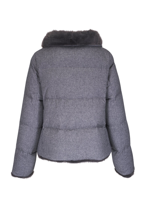 Herno - Gray Cashmere, Silk & New Lady Faux Fur Down Coat