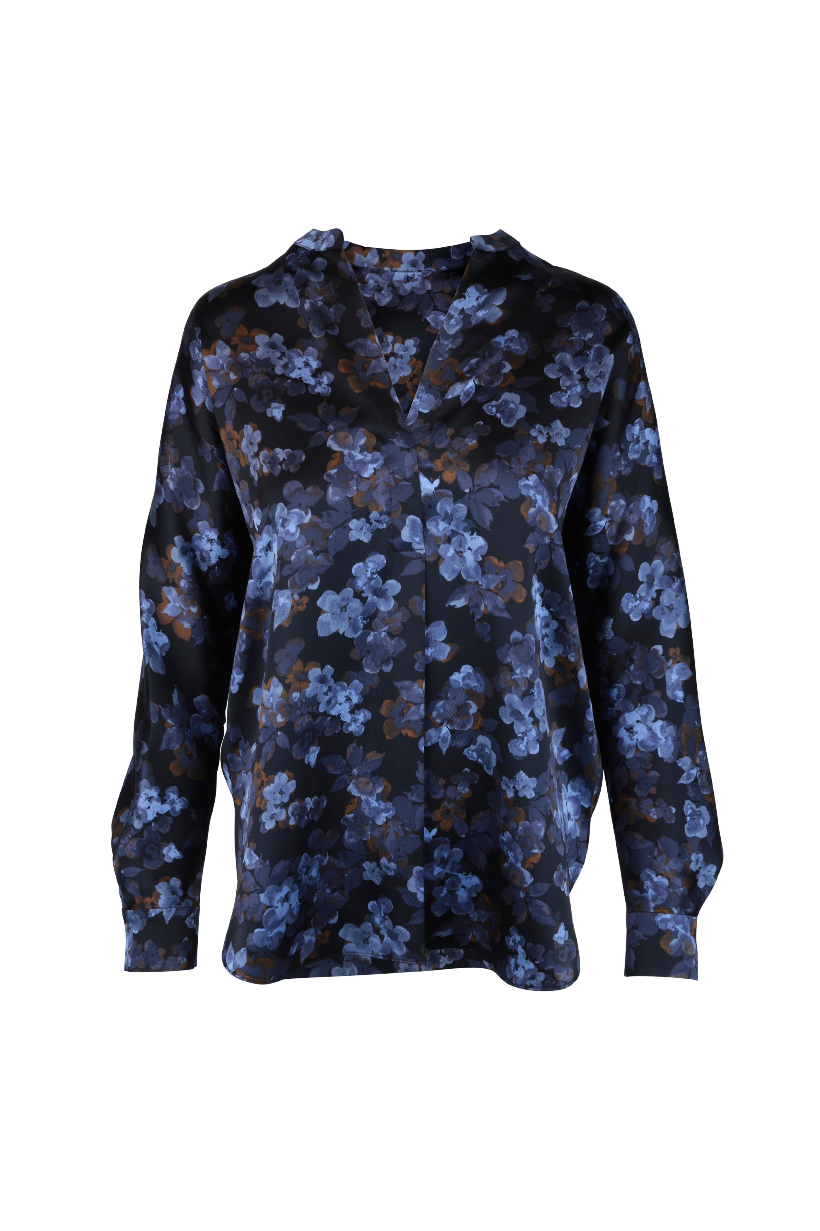 Vince - Blue Plumeria Print Silk Blouse