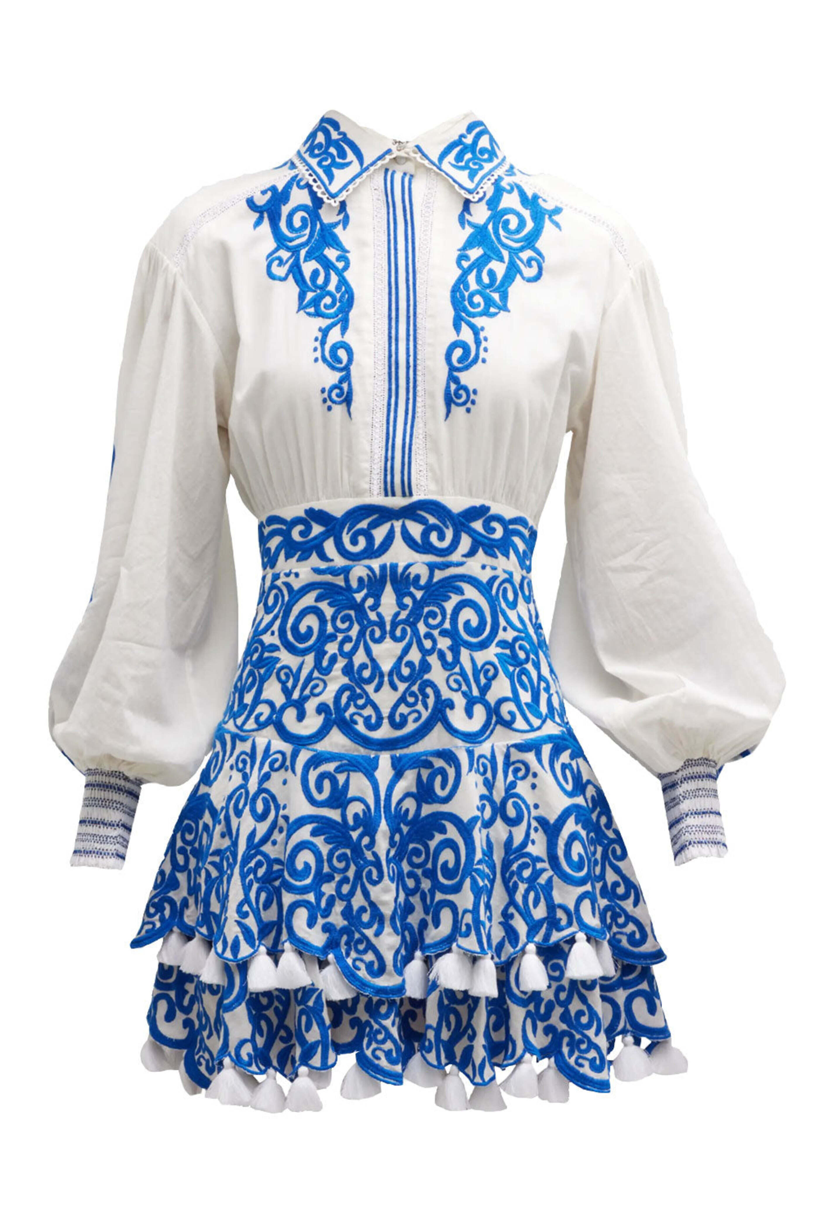 Alice & Olivia - Sapphire White Loryn Embroidered Tiered Mini Dress