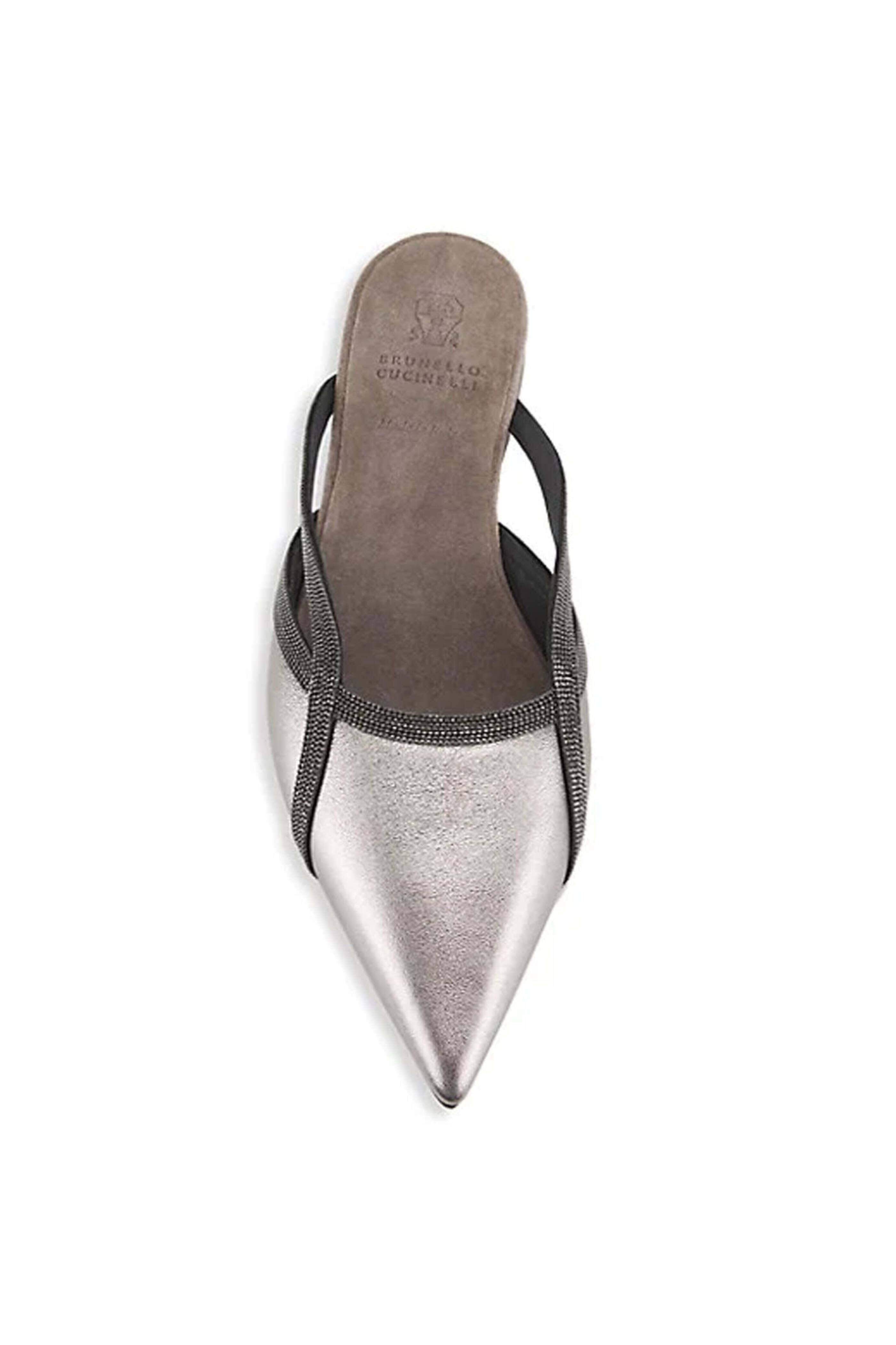 Brunello Cucinelli - Monili Metallic Leather Mules in Silver