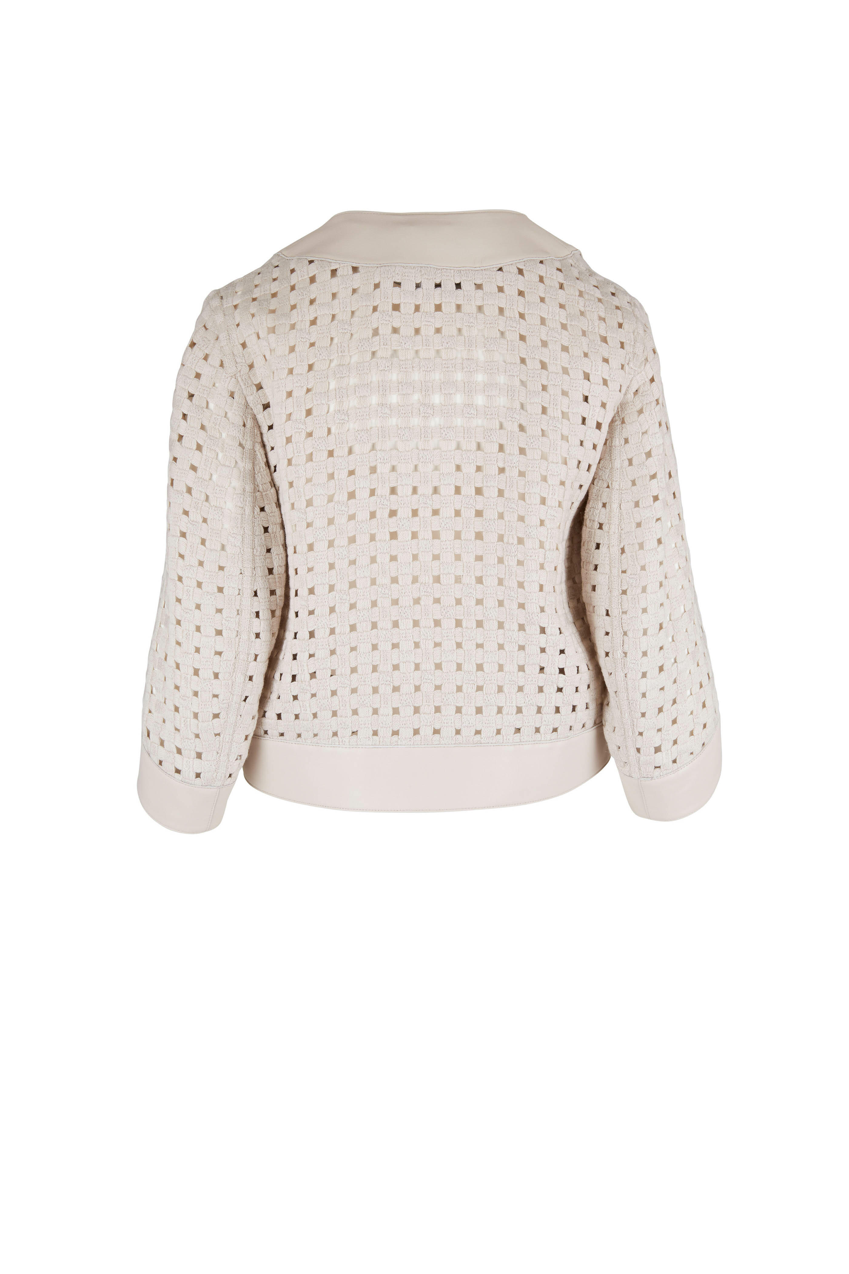 Akris - Cream Open Grid Leather Trim Short Jacket