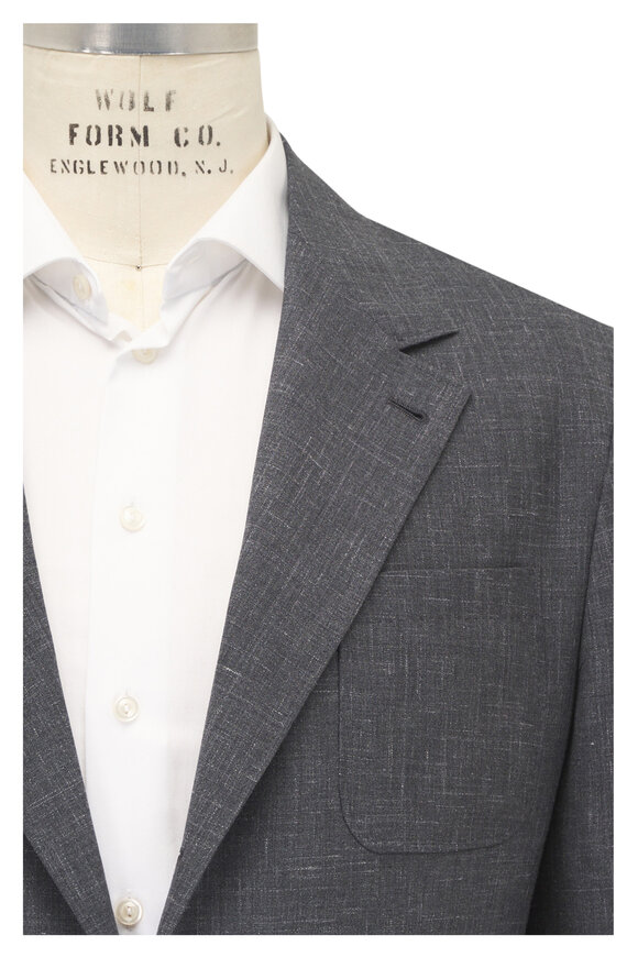 Brunello Cucinelli Dark Gray Fancy Solid Wool, Silk & Linen Sportcoat