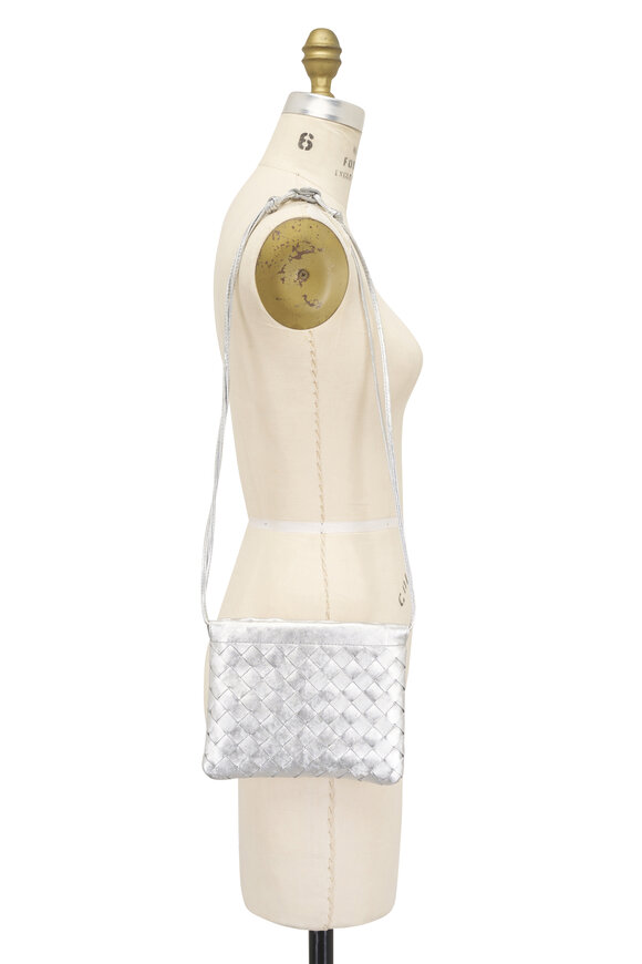 Bottega Veneta Small Dustbag Silver Intrecciato Leather Pouch - view 6