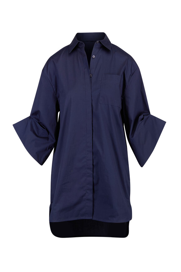 Staud Nico Navy Blue Mini Shirtdress - view 1