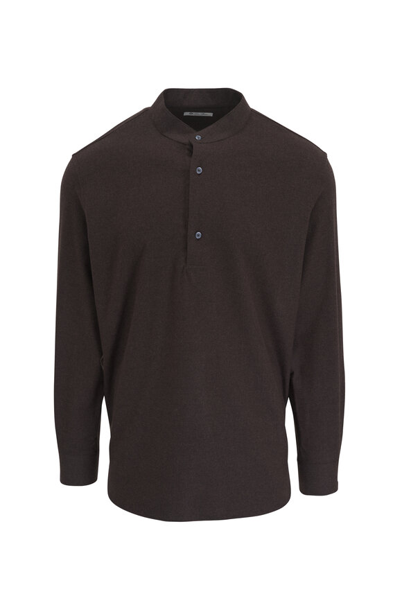 Loro Piana Cocoa Elia Long Sleeve Woven Henley - view 1