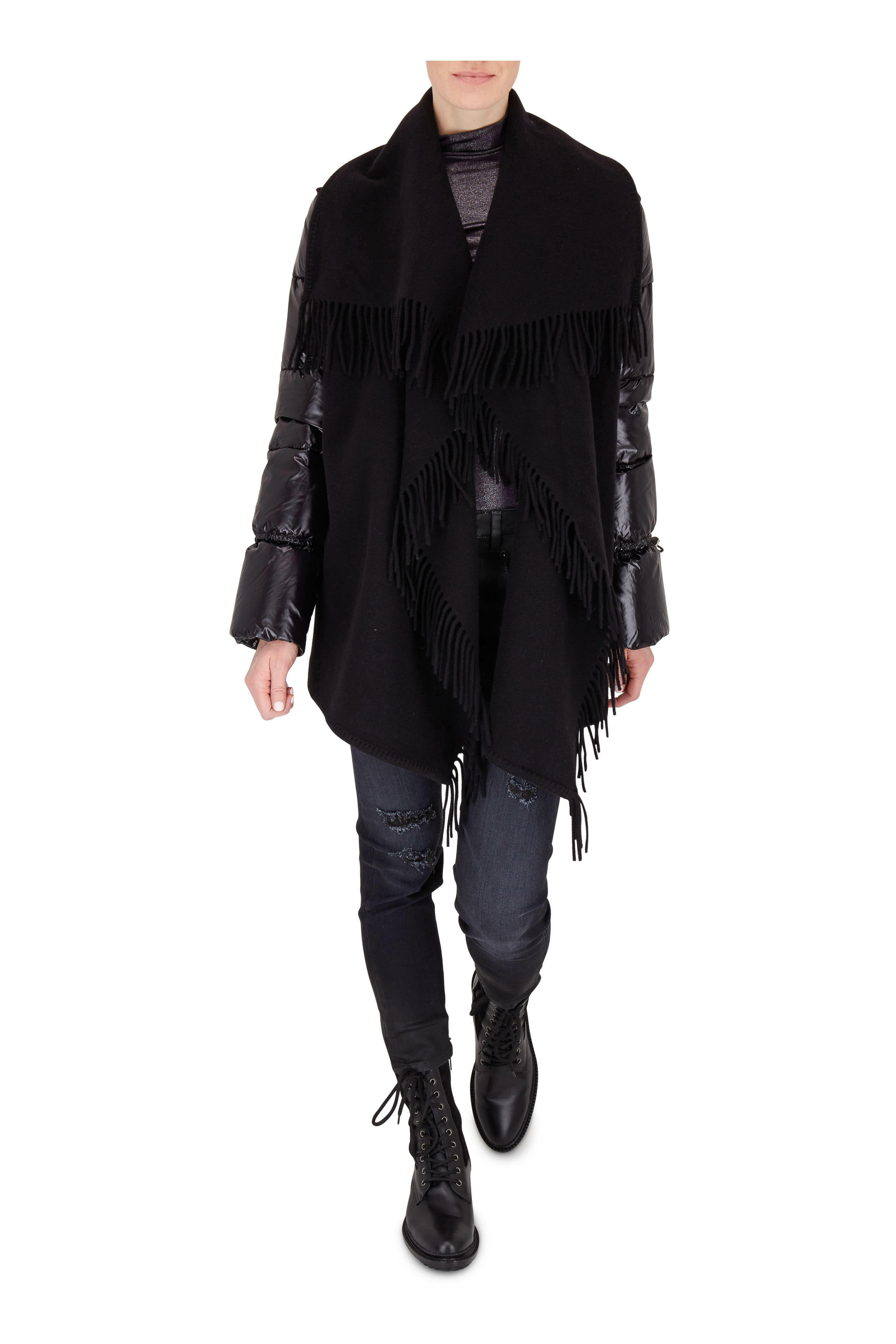 ★【MONCLER】Mantella imbottita in feltro di lana★ポンチョ Moncler Black Quilted Nylon and Wool Mantella Cape Size S