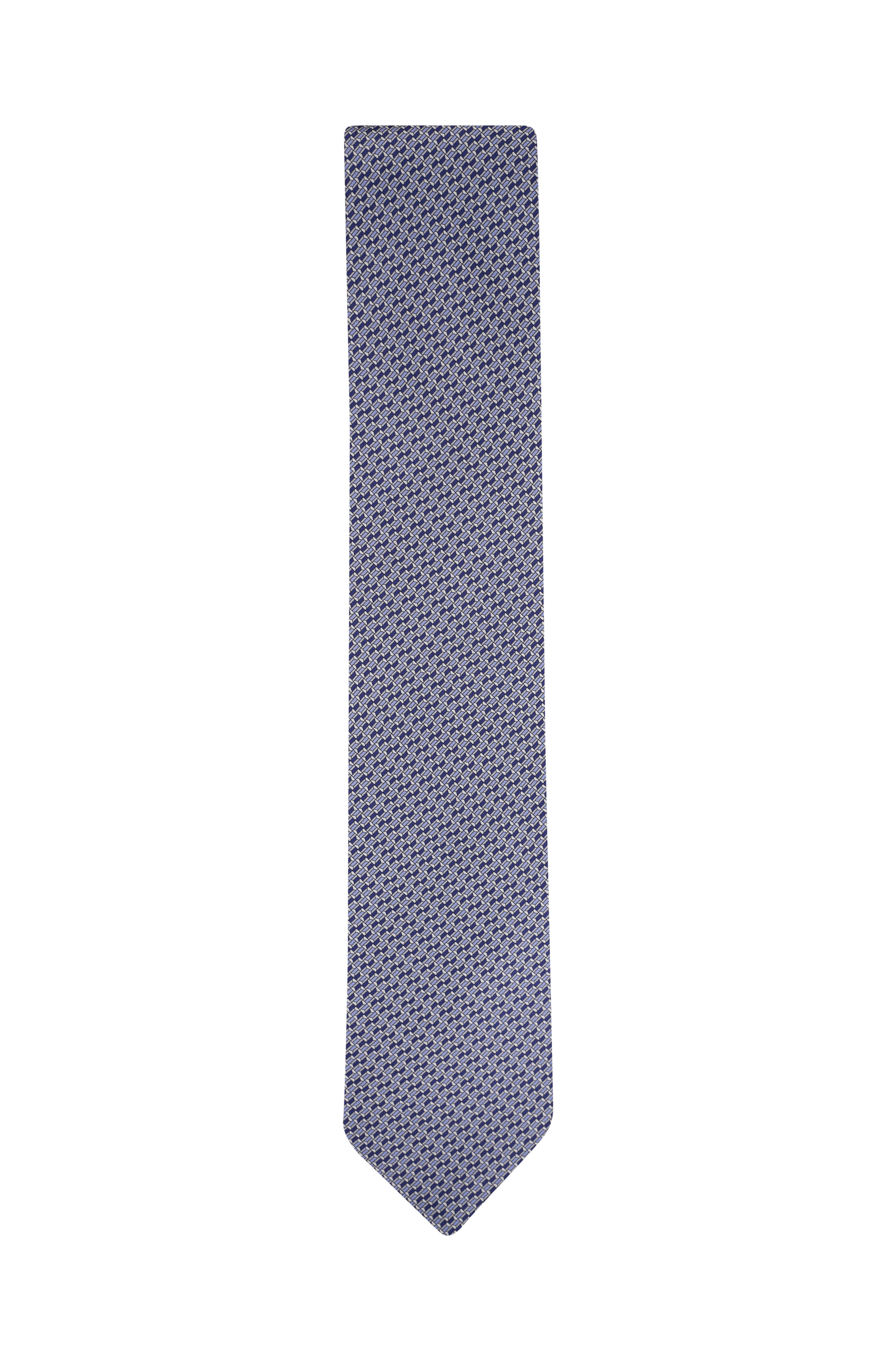 Brioni - Light Blue Geometric Print Silk Necktie