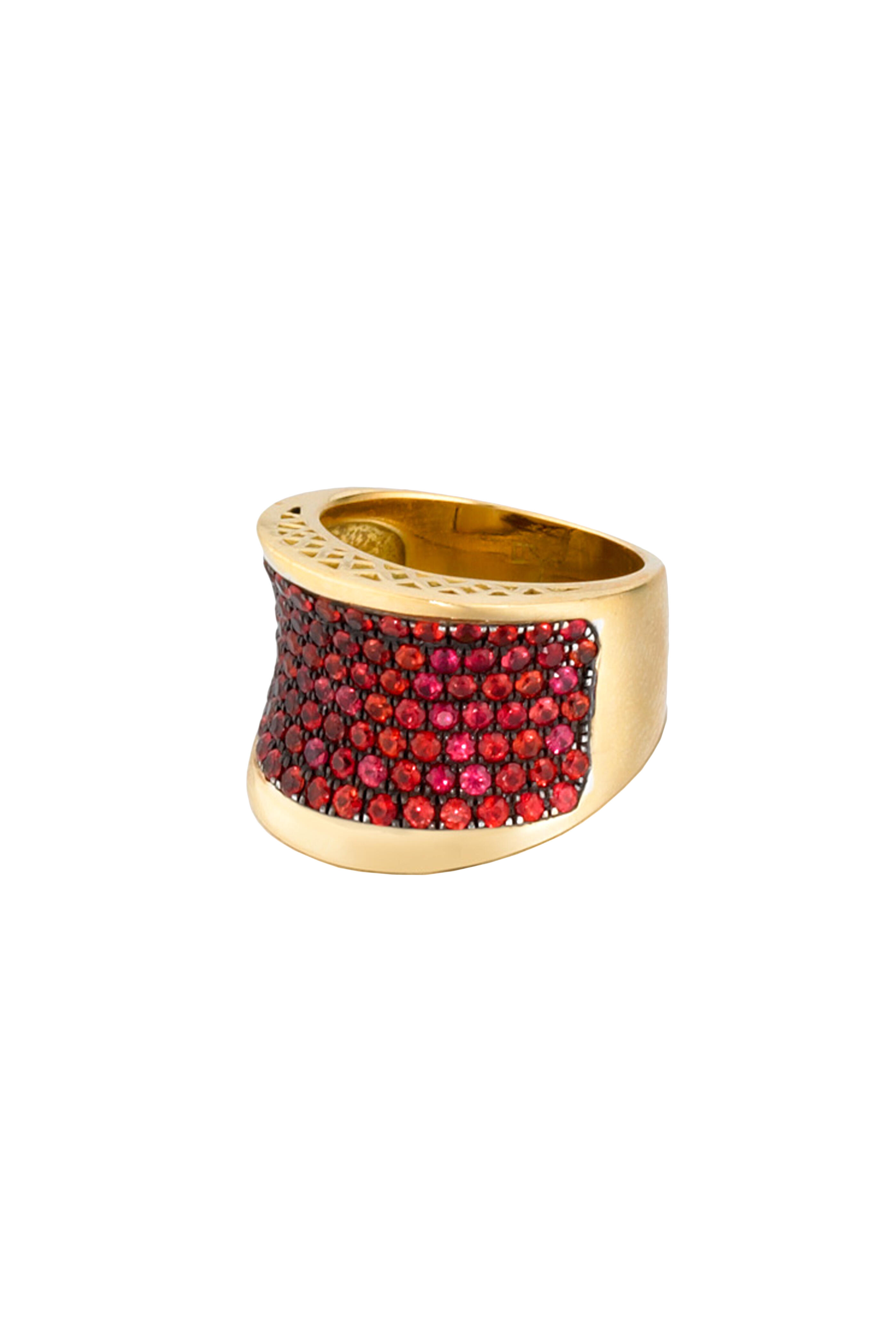 Ray Griffiths - 18K Yellow Gold Orange Sapphire Deep Concave Ring