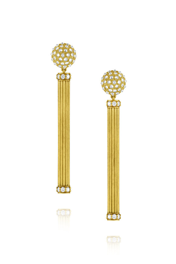 Leigh Maxwell 18k Yellow Gold Long Ridged Diamond Earring - view 1