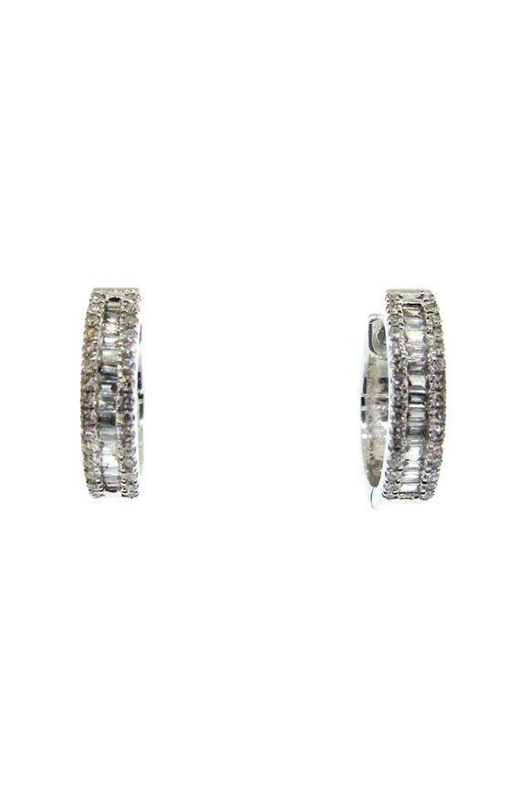 Loree Rodkin 14k White Gold Tiny Round Pave Baguette Hoop - view 1